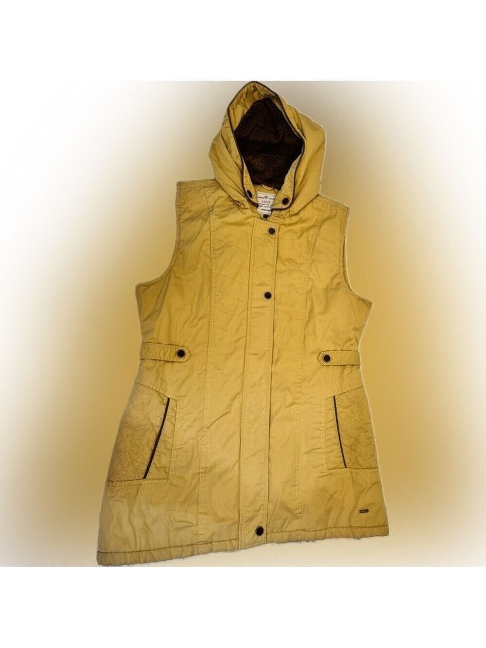 Love by Monte Carlo Mustard Yellow Hooded Vest 2XL Fits Like Large